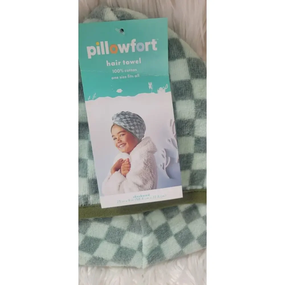 Kids' Hair Towel Green Checkered - Pillowfort™: T4956